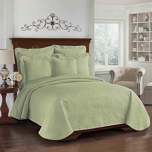 HISTORIC CHARLESTON King Charles Modern Farmhouse Floral Matelasse Coverlet 100 Cotton Breathable Bedding FullQueen Sage