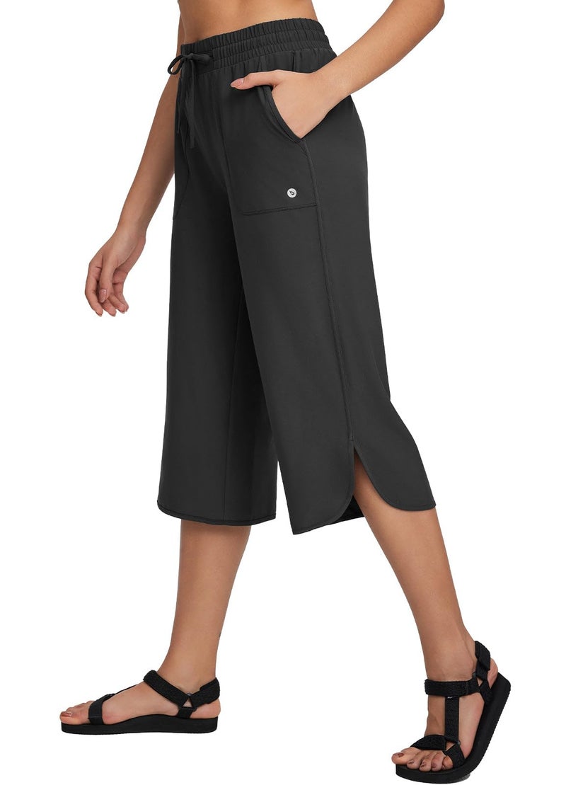 baleaf Women's Hiking Pants Capri Wide Leg Lightweight Pants Plus Size UPF50+ Quick Dry Casual Sweatpants Walking Black 3XL - Image 1