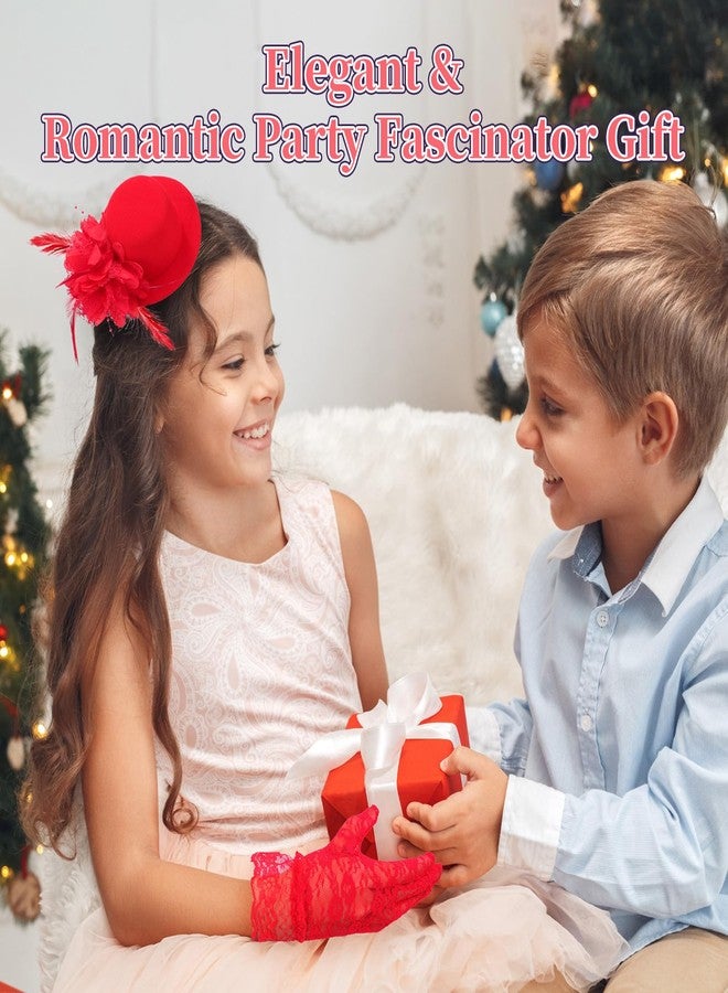 JaGely 12 Pcs Tea Party Fascinator Set Flower Mesh Ribbons Feathers Tea Party Hats for Girls with Lace Gloves for Girls Kids (Bright Color) - Image 5