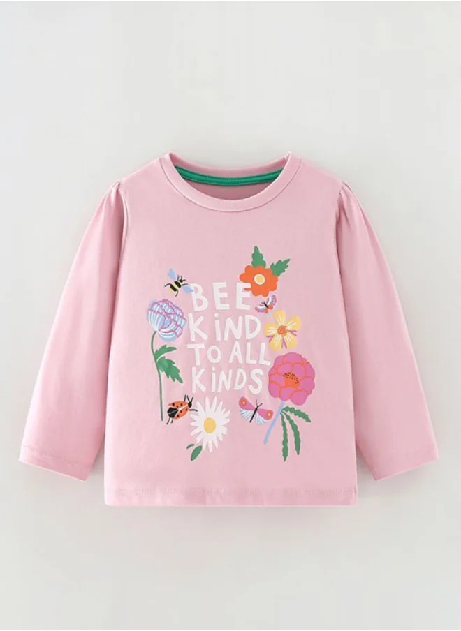 يونيكي Pink Crew Neck Long Sleeve Printed Top