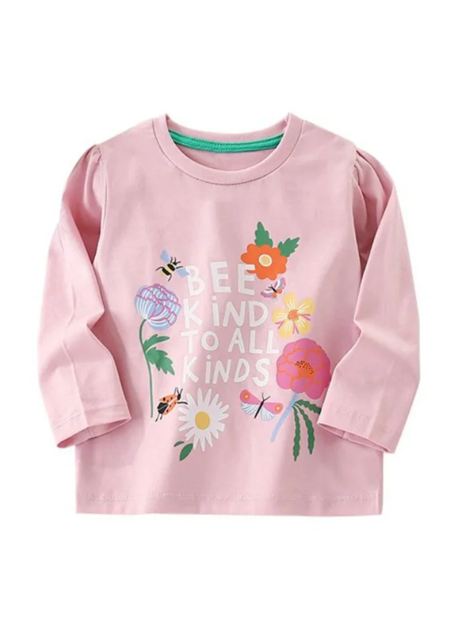 يونيكي Pink Crew Neck Long Sleeve Printed Top