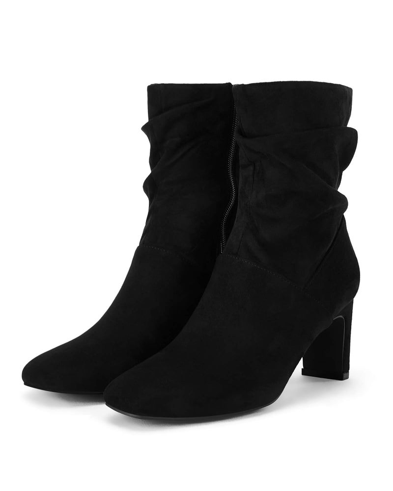 Coutgo Women's Slouch Mid Calf Boots Chunky Heel Square Toe Zip Up Fall Fashion Booties Shoes, Black, Size 7 - Image 1