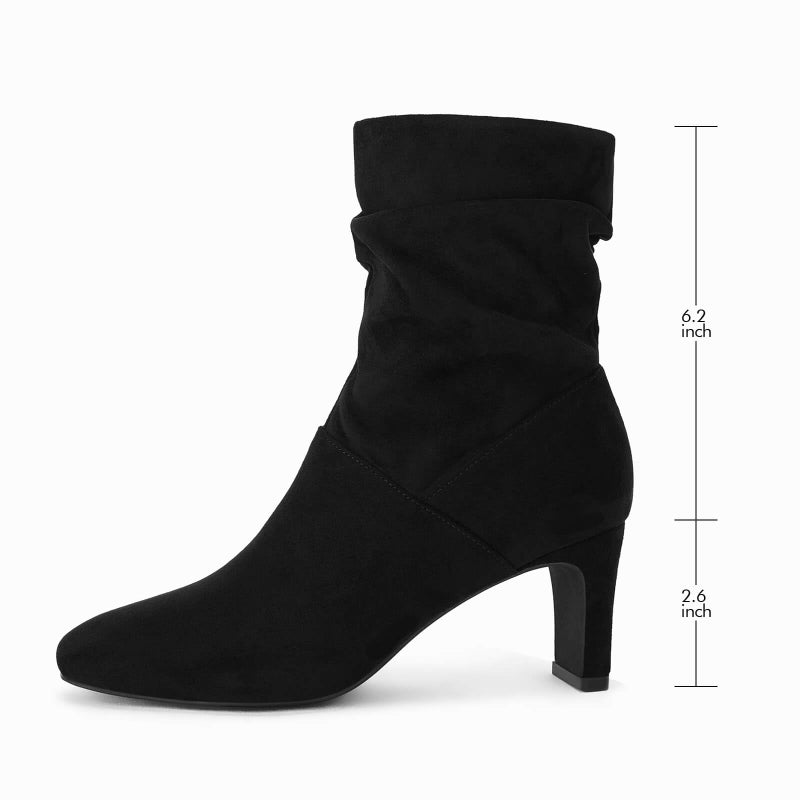 Coutgo Women's Slouch Mid Calf Boots Chunky Heel Square Toe Zip Up Fall Fashion Booties Shoes, Black, Size 7 - Image 5