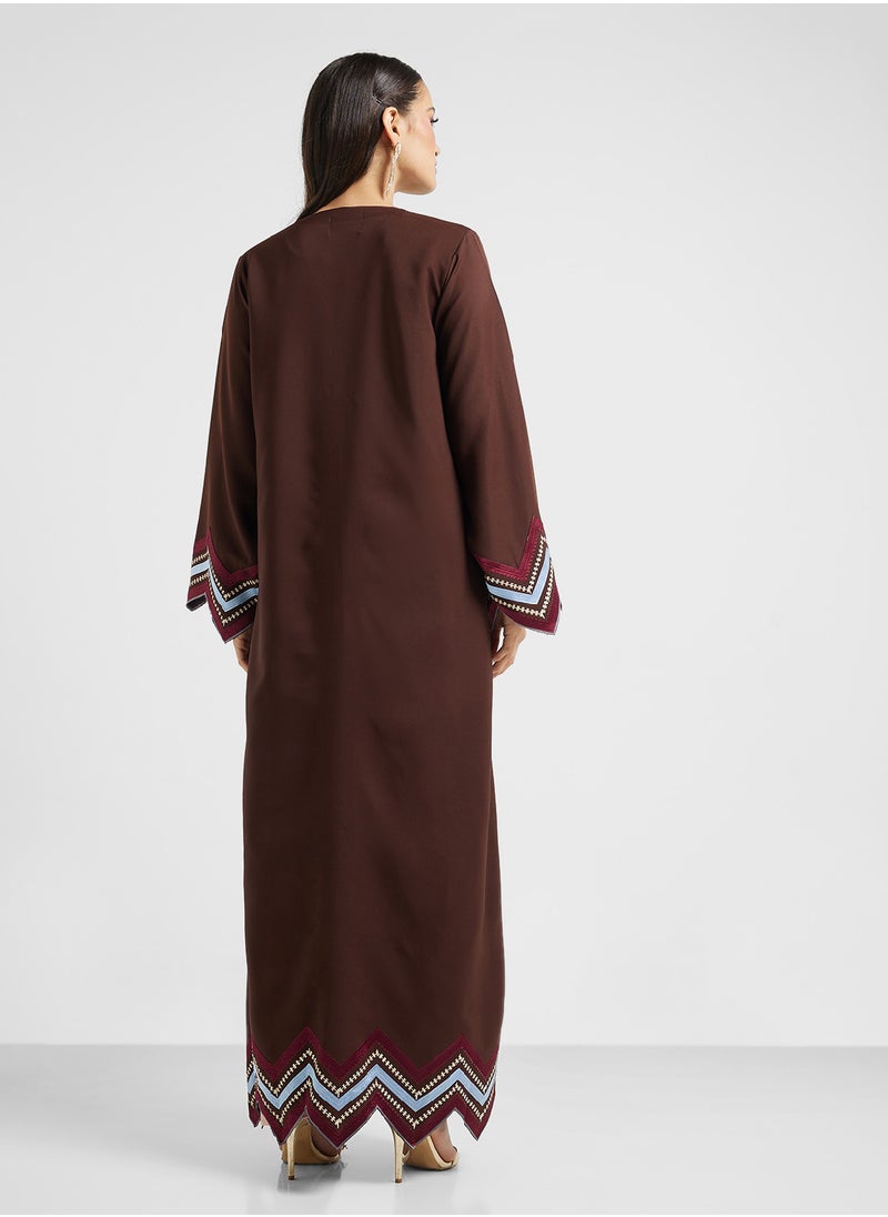 hayas closet - Printed V-neck abaya with Flared Sleeve - Image 1
