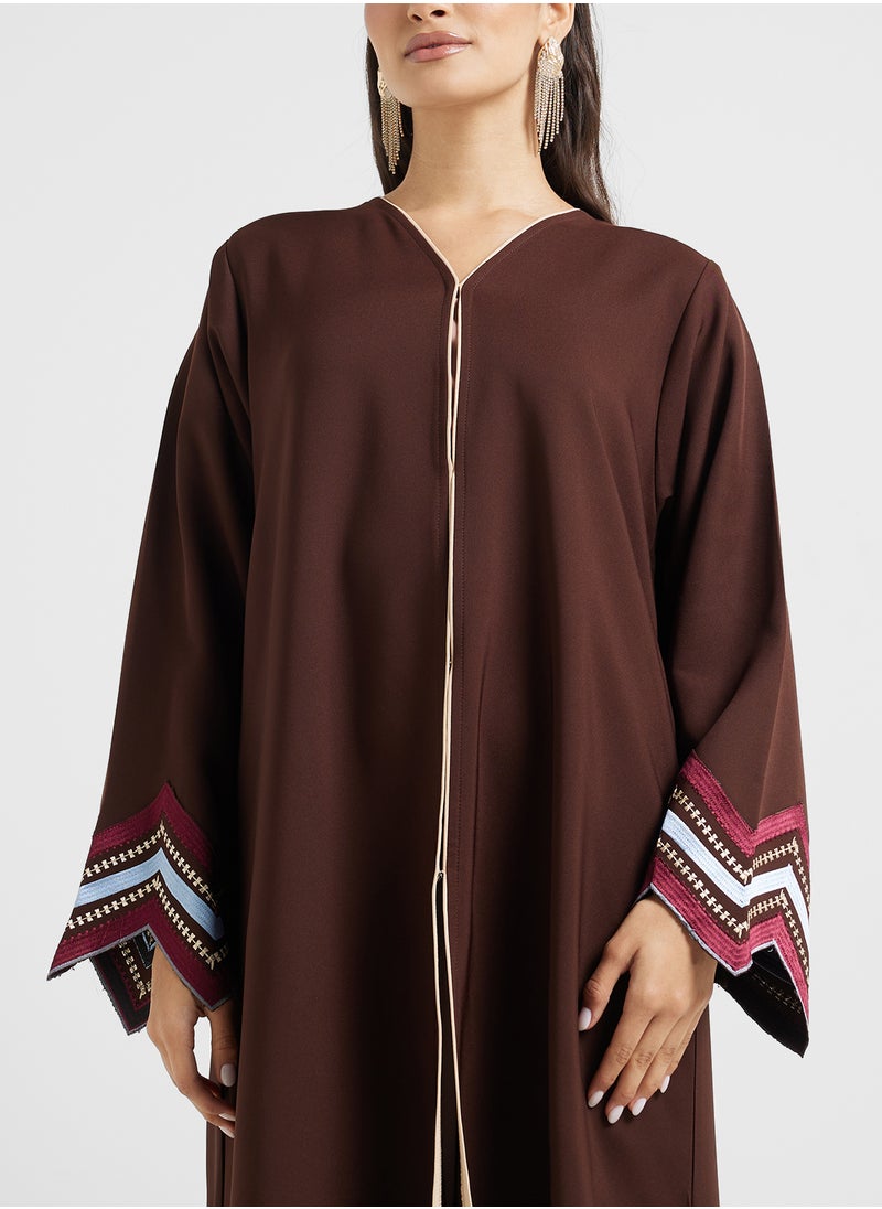 hayas closet - Printed V-neck abaya with Flared Sleeve - Image 1