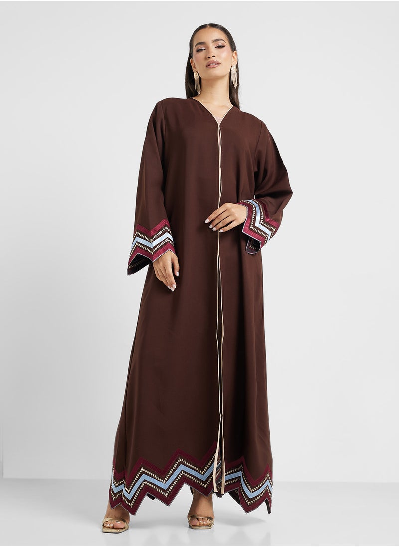hayas closet - Printed V-neck abaya with Flared Sleeve - Image 1