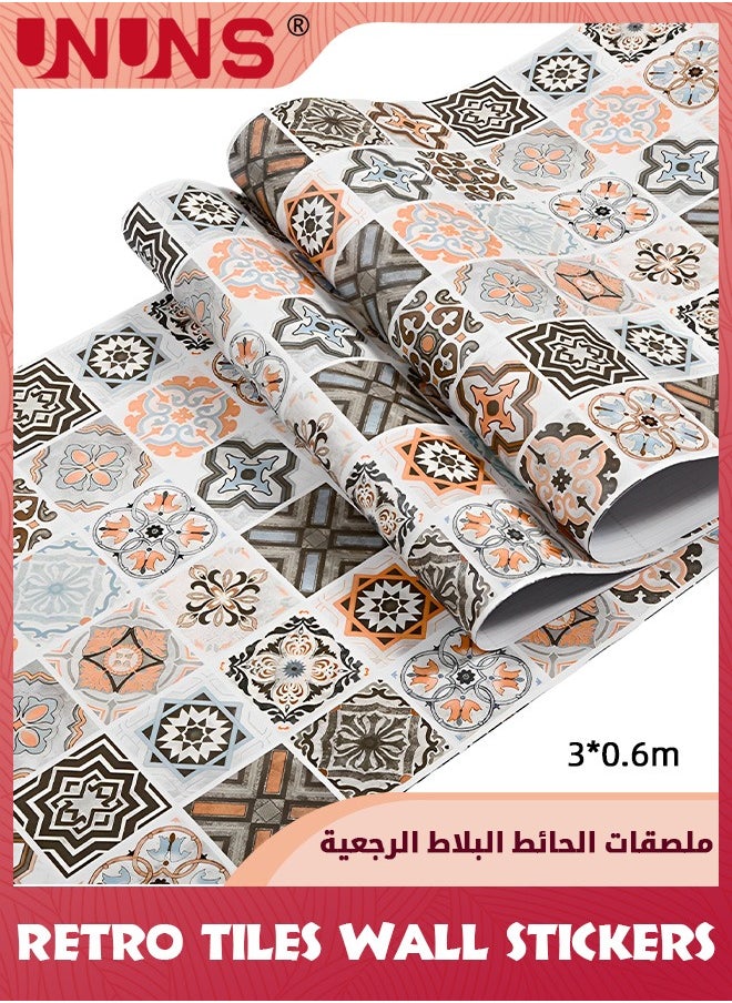 UNUNS Wall Stickers,60x300cm Self Adhesive Wallpaper,Retro Tiles Wall Paper,Boho Contact Paper Peel And Stick Wall Stickers,Waterproof Oil-Proof Wall Decoration For Living Room Bath Room Kitchen  - Image 1