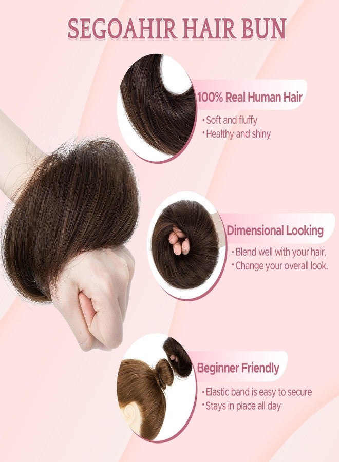 SEGO SEGOHAIR Hair Bun 100% Human Hair Natural Straight Messy Bun Hair Piece with Elastic Scrunchie for Women & Girls- 1 PCS Dark Brown - Image 3