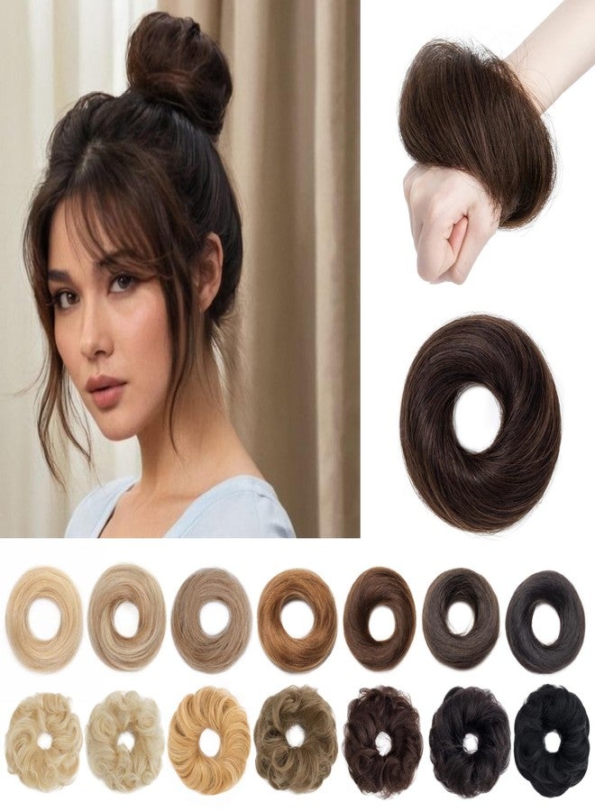 SEGO SEGOHAIR Hair Bun 100% Human Hair Natural Straight Messy Bun Hair Piece with Elastic Scrunchie for Women & Girls- 1 PCS Dark Brown - Image 1