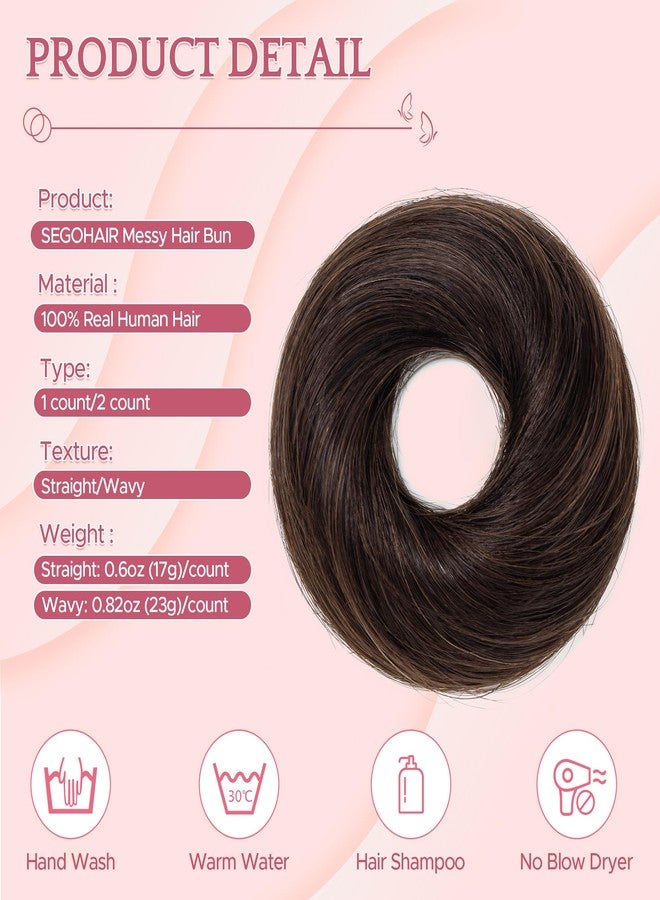 SEGO SEGOHAIR Hair Bun 100% Human Hair Natural Straight Messy Bun Hair Piece with Elastic Scrunchie for Women & Girls- 1 PCS Dark Brown - Image 2
