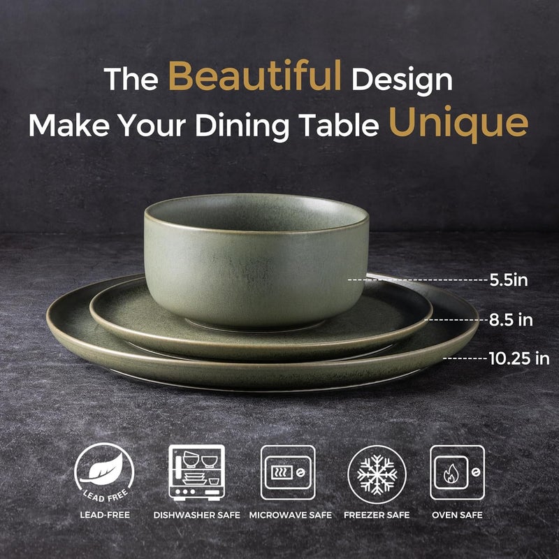 LERATIO Stoneware Dinnerware Sets for 6Handcarft Ceramic Plates and Bowls SetsChip and Scratch Resistant Dishes Dishwasher  Microwave Safe Oven safeReactive GlazeGreen - Image 2