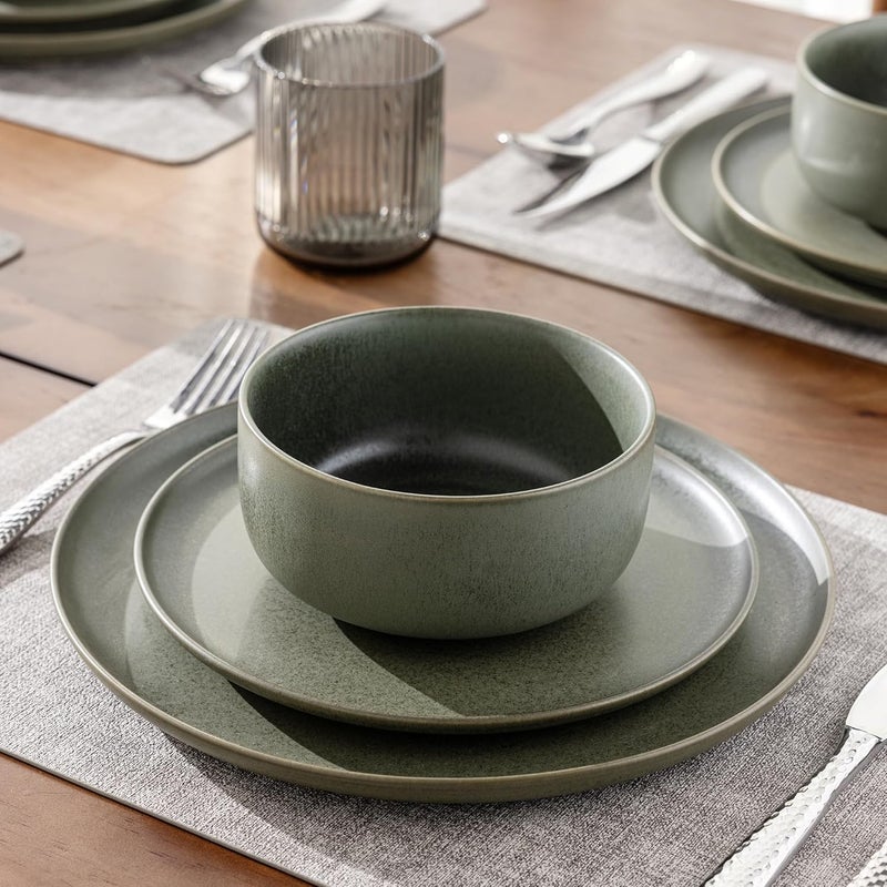 LERATIO Stoneware Dinnerware Sets for 6Handcarft Ceramic Plates and Bowls SetsChip and Scratch Resistant Dishes Dishwasher  Microwave Safe Oven safeReactive GlazeGreen - Image 5