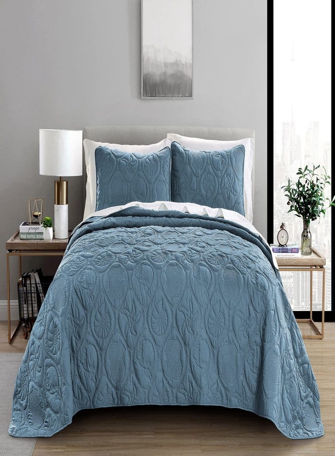 Pure Bedding طقم لحاف Pure Bedding مقاس كامل/كوين، لون أزرق رمادي - غطاء سرير كبير الحجم - غطاء سرير ناعم من الألياف الدقيقة مناسب لجميع الفصول - يتضمن لحافًا واحدًا و2 غطاء وسادة، بنقشة نجمة المحيط - Image 2
