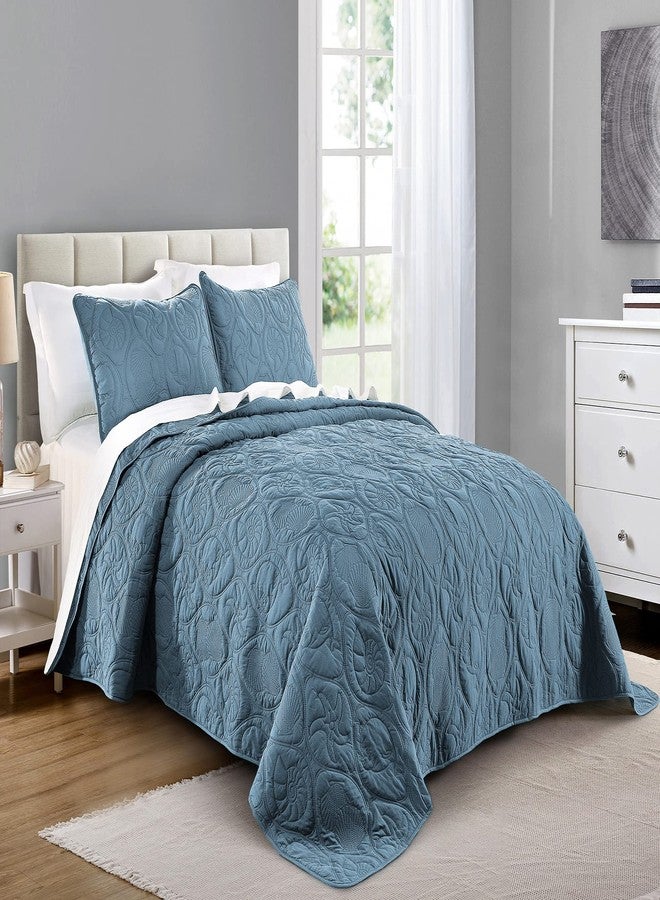 Pure Bedding طقم لحاف Pure Bedding مقاس كامل/كوين، لون أزرق رمادي - غطاء سرير كبير الحجم - غطاء سرير ناعم من الألياف الدقيقة مناسب لجميع الفصول - يتضمن لحافًا واحدًا و2 غطاء وسادة، بنقشة نجمة المحيط - Image 1