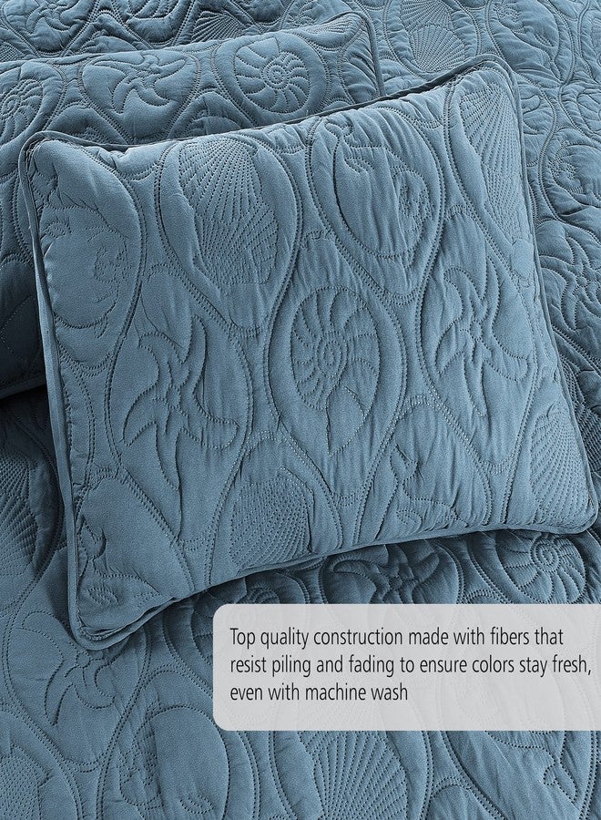 Pure Bedding طقم لحاف Pure Bedding مقاس كامل/كوين، لون أزرق رمادي - غطاء سرير كبير الحجم - غطاء سرير ناعم من الألياف الدقيقة مناسب لجميع الفصول - يتضمن لحافًا واحدًا و2 غطاء وسادة، بنقشة نجمة المحيط - Image 3