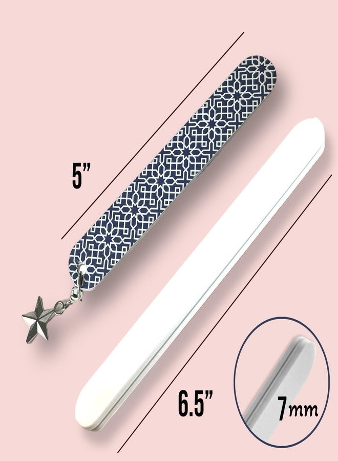 ALAZCO Set of 12 Dual-Sided Nail File Emery Boards: 6 Medium/Coarse Grit 5” Star Charm & 6 Cushioned Foam 6.5” Manicure Pedicure Filing Smoothing TSA Travel Approved Fashionable Geometric Blue & White - Image 2