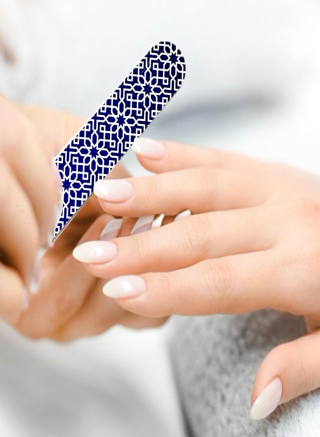 ALAZCO Set of 12 Dual-Sided Nail File Emery Boards: 6 Medium/Coarse Grit 5” Star Charm & 6 Cushioned Foam 6.5” Manicure Pedicure Filing Smoothing TSA Travel Approved Fashionable Geometric Blue & White - Image 5