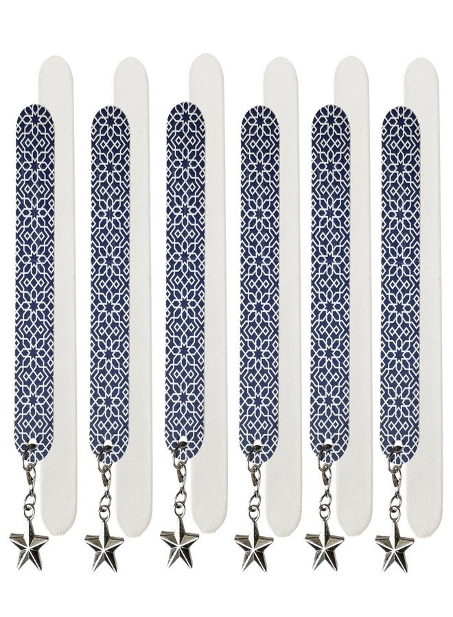 ALAZCO Set of 12 Dual-Sided Nail File Emery Boards: 6 Medium/Coarse Grit 5” Star Charm & 6 Cushioned Foam 6.5” Manicure Pedicure Filing Smoothing TSA Travel Approved Fashionable Geometric Blue & White - Image 1