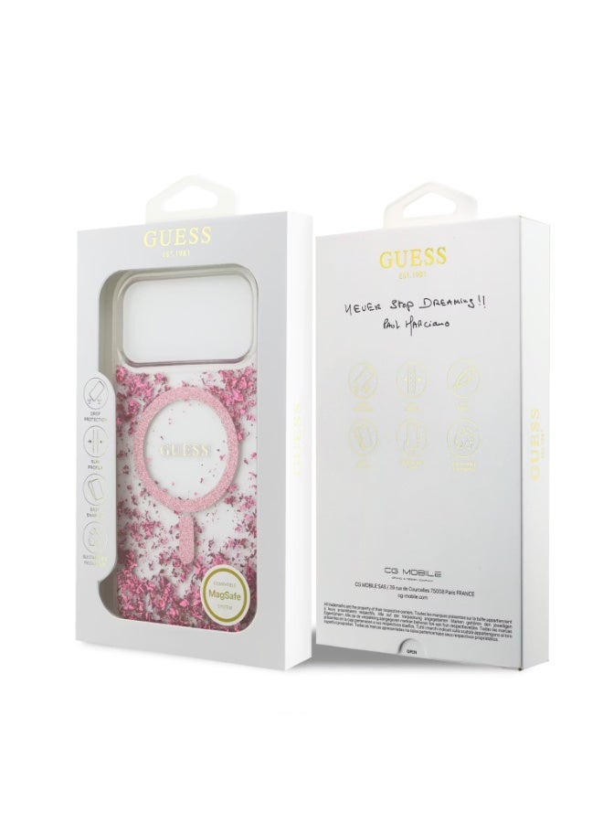 GUESS Guess MagSafe Glitter Pattern Case for iPhone 17 Pro Max, Drop Protection, Lightweight Design, Comfortable Grip, Sustainable Packaging, Easy Snap-On, Slim Profile - Pink - Image 1