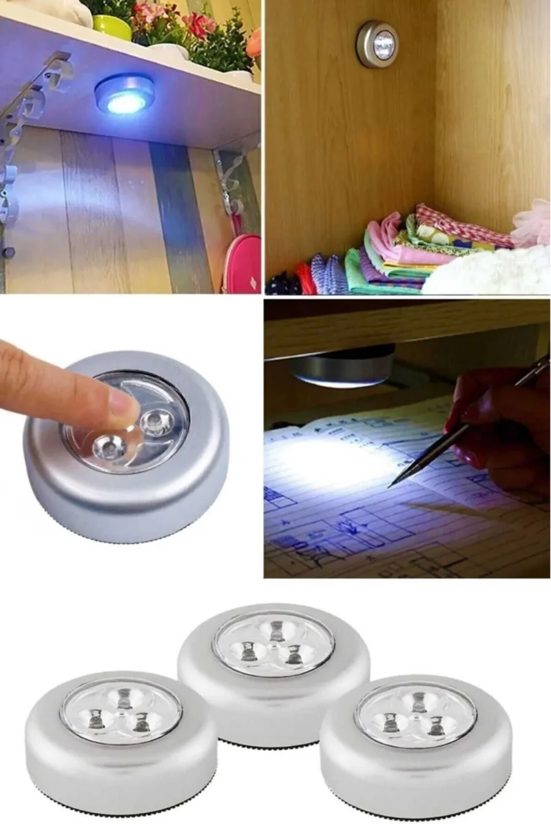Hane216 3 Pieces Showcase Kitchen Counter Top Cabinet Interior Lighting Adhesive Wireless Touch Spot Lamp