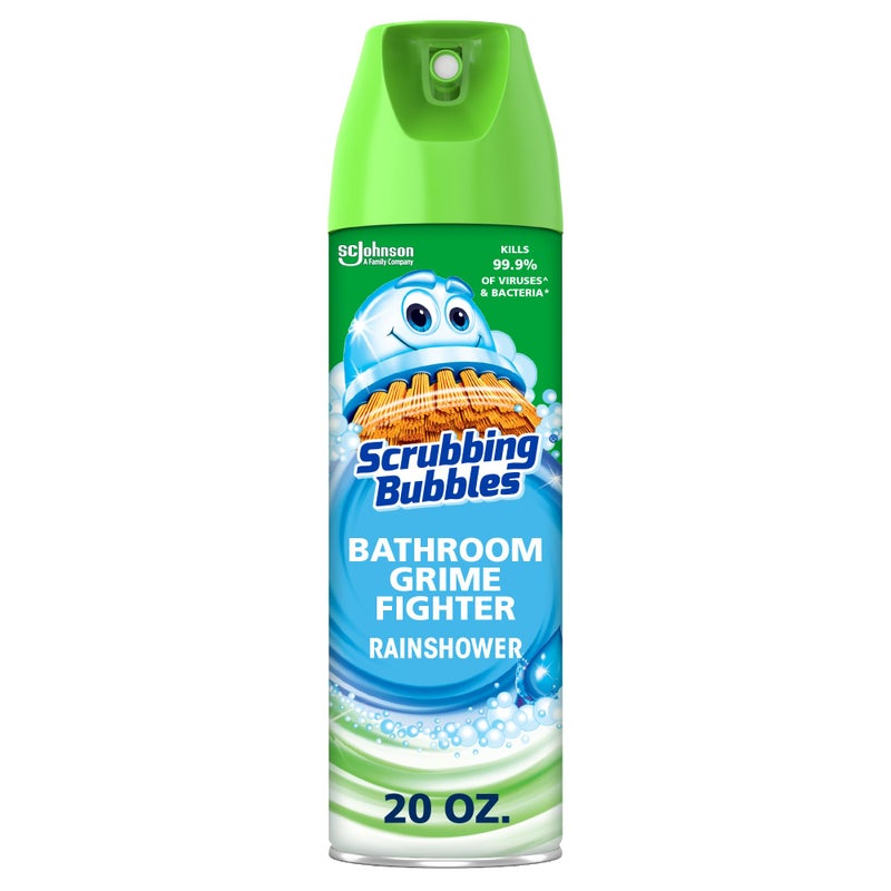 Scrubbing Bubbles Bathroom and Shower Cleaner Disinfectant Aerosol, Foaming Action Bathroom Grime Fighter, Rainshower Scent, 20oz - Image 1