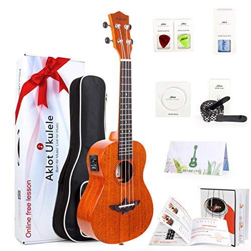 AKLOT Concert Ukulele, AKLOT Acoustic-Electric Ukelele 23 Inch Solid Mahogany with Equalizer Uke for Professional Player with Beginner Kit (Gig Bag, Picks, Strap, String, Cleaning Cloth, Starter Manual) - Image 1