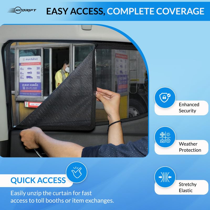 NEODRIFT 'NeoShade' Magnetic Car Sunshades for Honda Amaze (2018-2025) (Set of 4 - Front & Rear - Zipper Only on Rear Row)(UV Protection, Magnetic Grip, Privacy & Heat Control) - Image 5