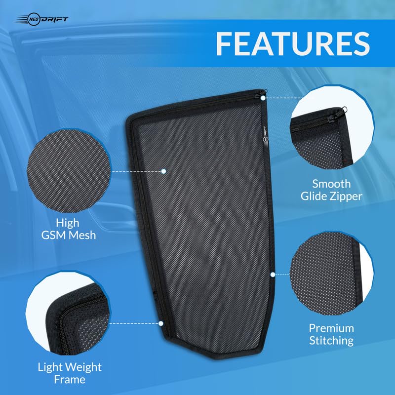 NEODRIFT 'NeoShade' Magnetic Car Sunshades for Honda Amaze (2018-2025) (Set of 4 - Front & Rear - Zipper Only on Rear Row)(UV Protection, Magnetic Grip, Privacy & Heat Control) - Image 2