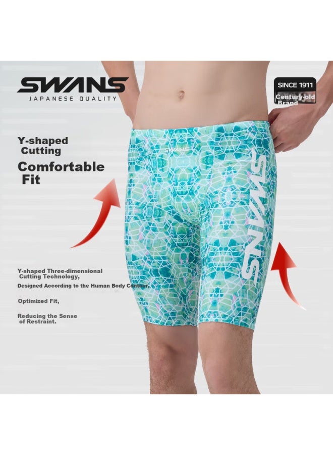 Speed Vision Swans Swimming Trunks For Men, Knee-length, Quick-dry, Professional, Chlorine-resistant, Anti-embarrassment, Training Swimwear 257, Glossy Green, Size M - Image 2