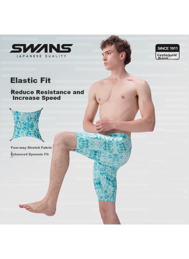 Speed Vision Swans Swimming Trunks For Men, Knee-length, Quick-dry, Professional, Chlorine-resistant, Anti-embarrassment, Training Swimwear 257, Glossy Green, Size M - Image 3