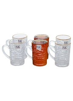 Tea Bowls Set With A Glass Handle With A Golden Line 6 Pieces