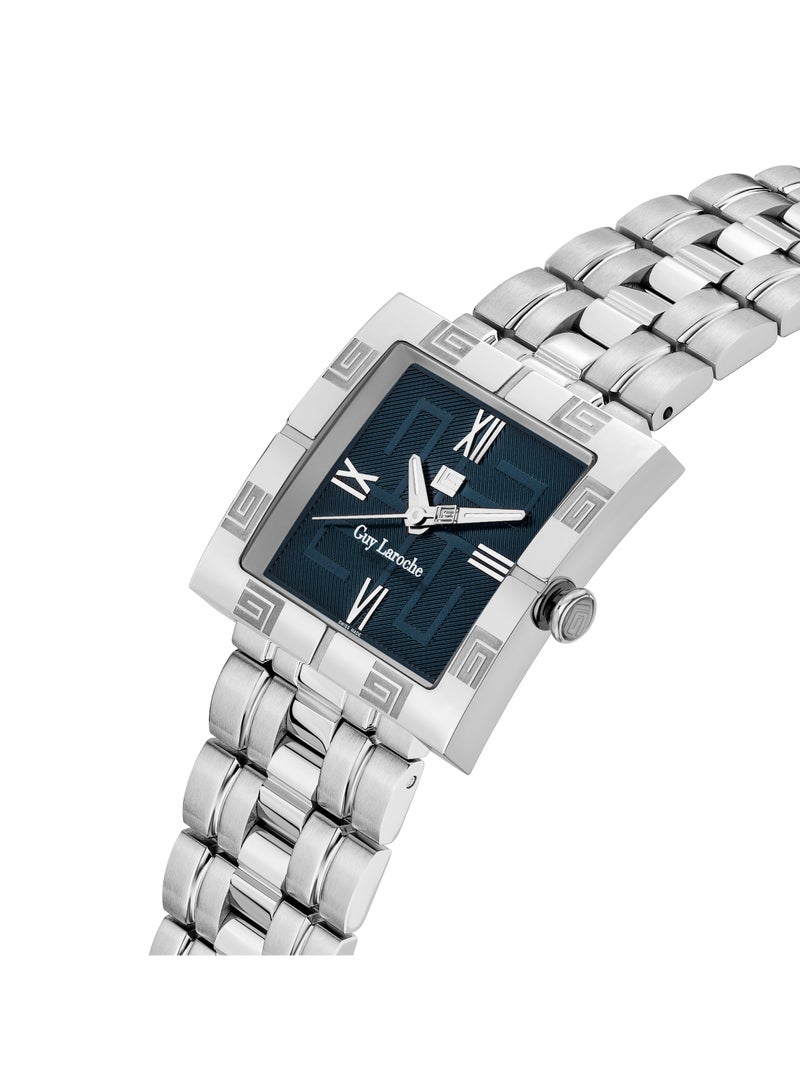 Guy Laroche ساعة كاميل للرجال 31 مم مصنوعة في سويسرا بقرص أزرق وسوار من الفولاذ المقاوم للصدأ - Image 2