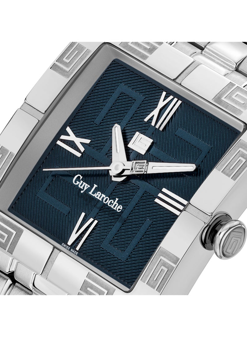 Guy Laroche ساعة كاميل للرجال 31 مم مصنوعة في سويسرا بقرص أزرق وسوار من الفولاذ المقاوم للصدأ - Image 3