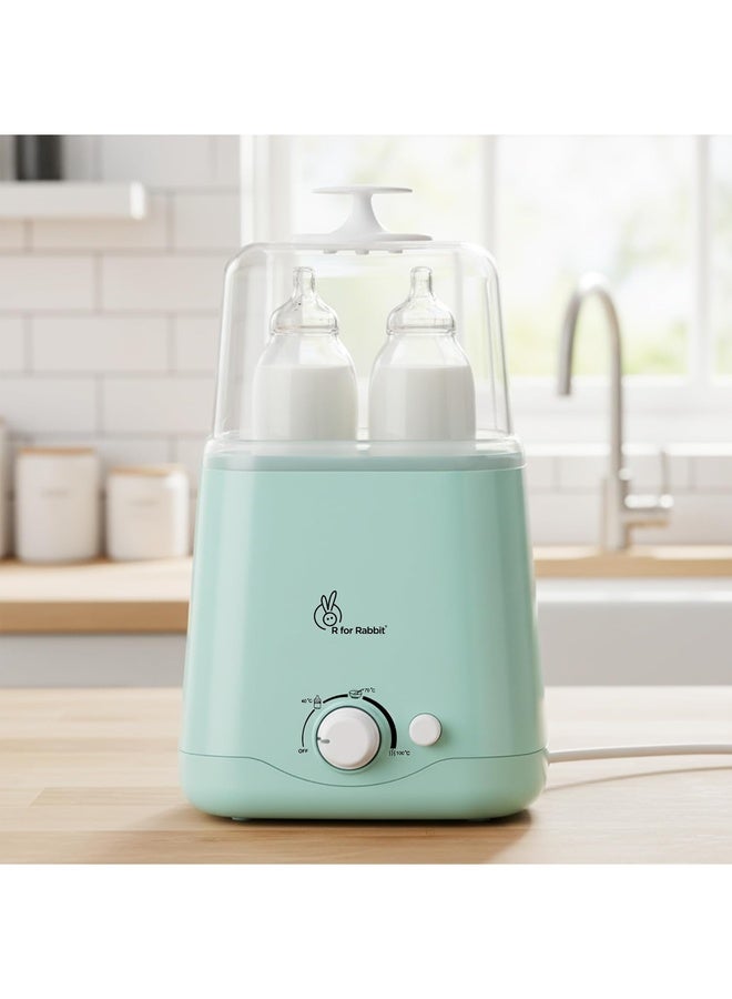R for Rabbit سخان زجاجات مزدوج ذكي من هايجو للأطفال 3 في 1 مع ترموستات مدمج سلة مضادة للحروق تسخين الطعام تسخين الزجاجات تعقيم محمول (أخضر بحري)