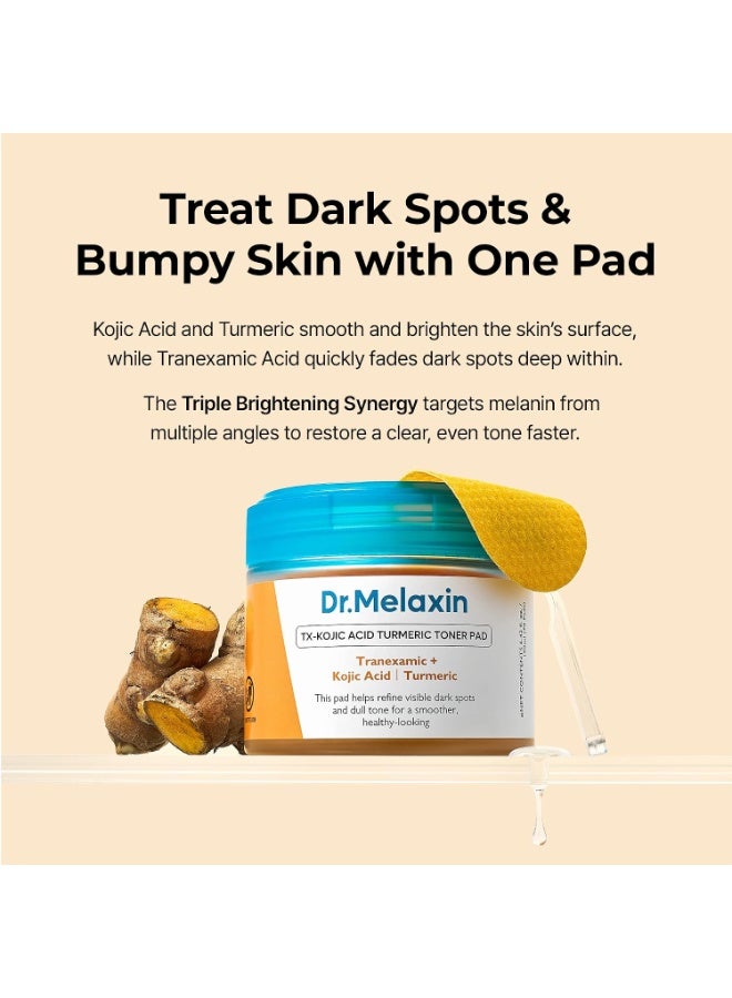 Dr.Melaxin TX Kojic Acid Turmeric Toner Pads, With Hyaluronic Acid, Brightening Toner Pads for Dark Spot & Uneven Tone Care, Gentle Keratin Care for Radiant Glowing Skin, Korean Skincare, 70 Pads - Image 3