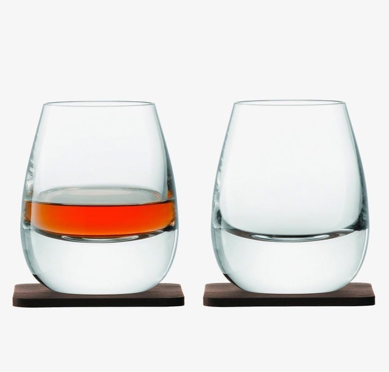 LSA Whisky Islay Tumbler Set OF 2 (250ml) with Walnut Wood Coasters, Made in Poland - Image 1