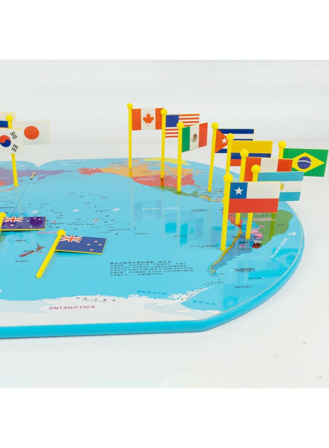 Wooden Flag Toy World Map Flag Early Education Children Oversized World Flag 1.8-Color:Ocean World Map (Large) - Image 2