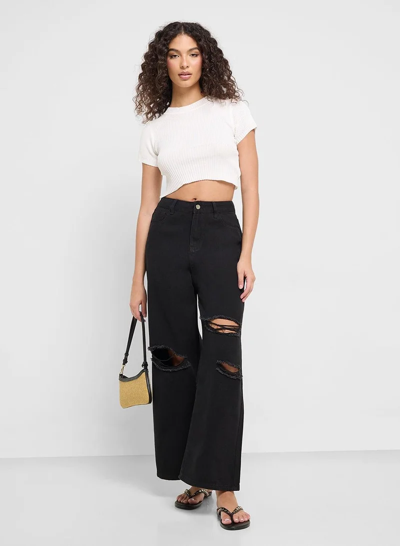 Ginger High Rise Distressed Straight Fit Jeans