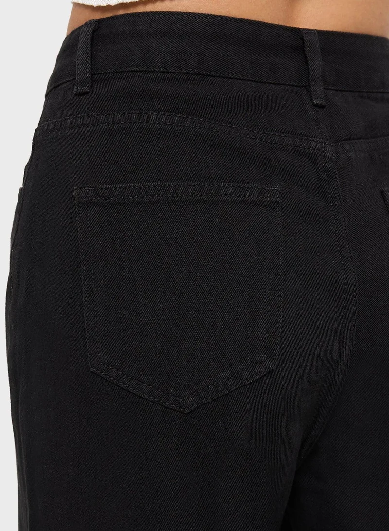 Ginger BLACK High Rise Distressed Straight Fit Jeans for Women | Best Price UAE