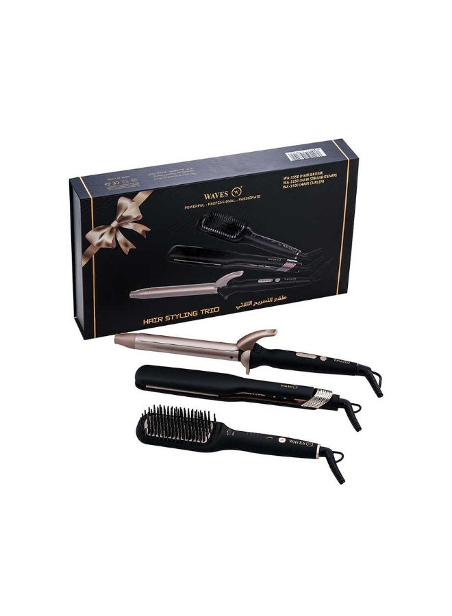 Waves Hair Styling Trio Kit with Straightener, Curler & Brush