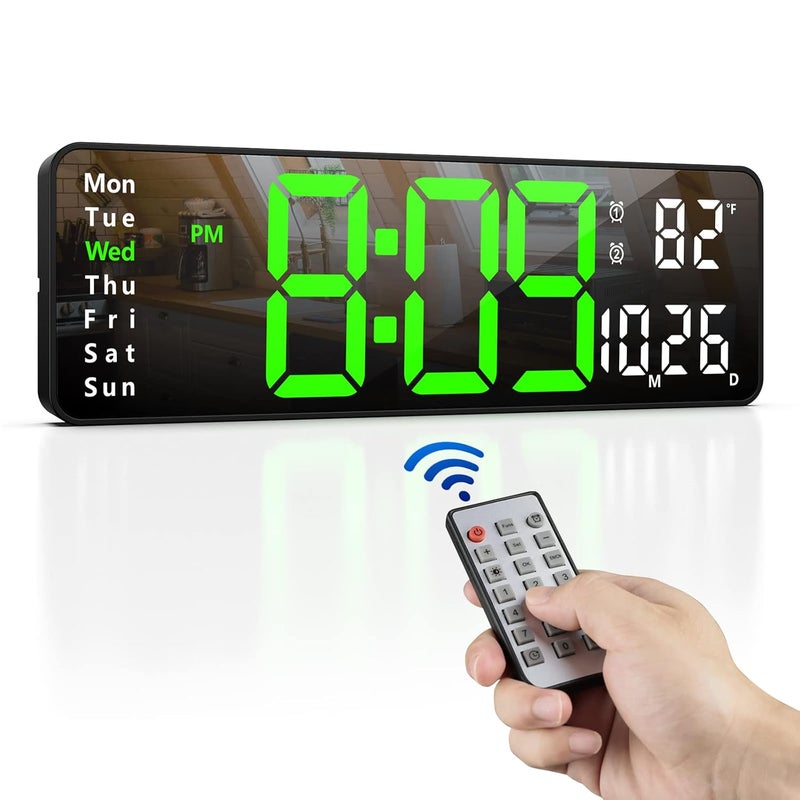 Foliam Digital Clock Digital Wall Clock for Living Room Decor Desk Alarm Clock for Bedroom Large Wall Clock with Remote Control Automatic Brightness Dimmer LED Clock with Date Temperature Week - Image 1