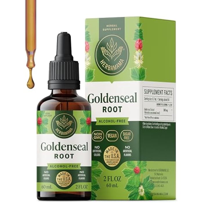 HERBAMAMA Goldenseal Root Tincture - Vegan Immune & Respiratory Support with Goldenseal Herb Extract Drops - Non-GMO, Alcohol & Sugar-Free Liquid Immunity Supplement, 42-Day Supply - Image 1