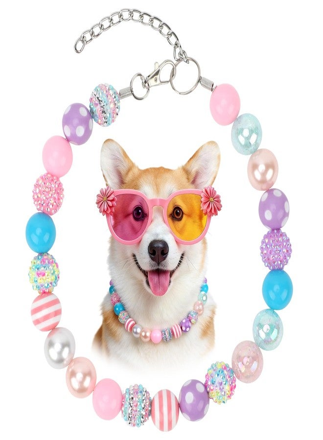 BWOGUE Adjustable Bubblegum Dog Collar Necklace - Sparkly Candy Color Beaded Pet Collar Jewelry for Medium Large Dogs, Party Accessory for Dogs Birthday & Valentine’s Day Gifts(M,14.5"-17.5") - Image 1