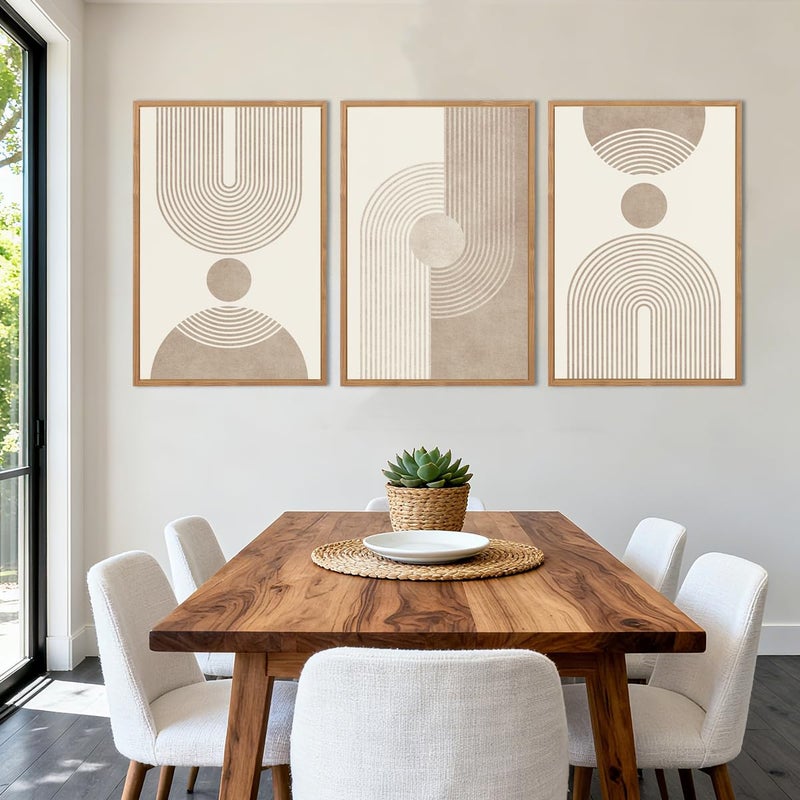 BINCUE Neutral Abstract Wall Art Beige Large Wall Decor Boho Mid Century Modern Artwork Art Print for Living Room Bedroom Office 24"x36" Set of 3 Gift - Image 2