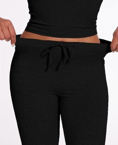 AnotherChill Women's 2 Piece Lounge Sets Straight Leg Pants Set Short Sleeve Crop T-shirt Casual Outfits Comfy Loungewear (Black, Medium) - Image 5