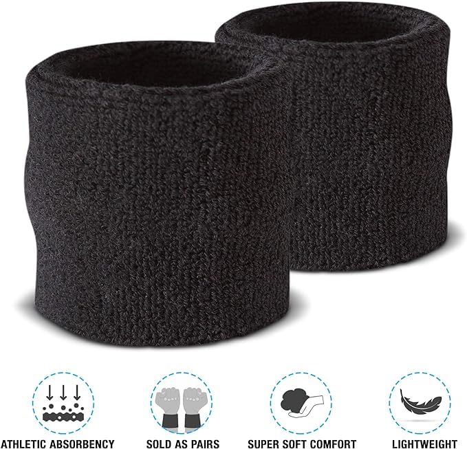 XFyt Sports Wrist Sweat Band & Headband Combo Set | High Absorbtion Terry Cotton Thick Hand Hair sweatbands for Gym, Workouts,Exercises, Running, Tennis Cricket (2 Pieces Wrist + 1 Head, Black) - Image 3