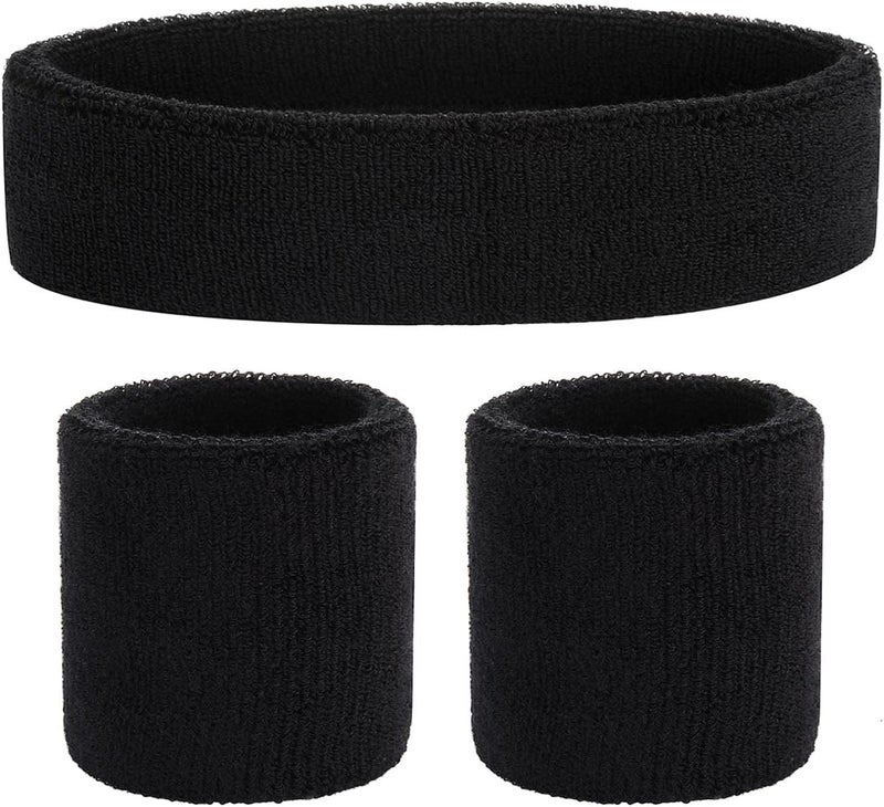 XFyt Sports Wrist Sweat Band & Headband Combo Set | High Absorbtion Terry Cotton Thick Hand Hair sweatbands for Gym, Workouts,Exercises, Running, Tennis Cricket (2 Pieces Wrist + 1 Head, Black) - Image 5