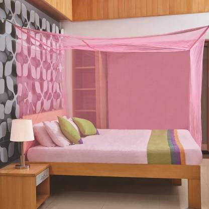 MAYSHA CREATIONS MAYSHA CREATIONS Nylon Double Bed Machardani Mosquito Net with Cotton Fall (6.5 X 6.5FT) - Pink Mosquito Net