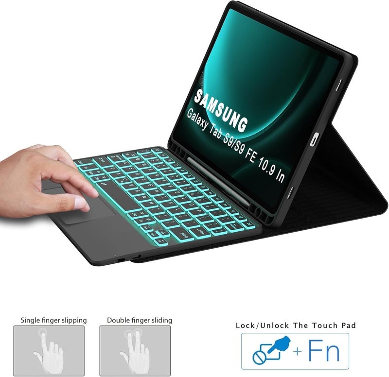 typecase غطاء لوحة مفاتيح تايبكيس لجهاز سامسونج جالاكسي تاب S10 لايت / S10 FE / S9 / S9 FE (11/10.9 بوصة فقط) بإضاءة خلفية بـ 7 ألوان ولوحة تتبع، فتحة للقلم، متعدد الزوايا، قابل للفصل، غطاء لوحة مفاتيح بلوتوث (ليس لـ S10) - Image 5