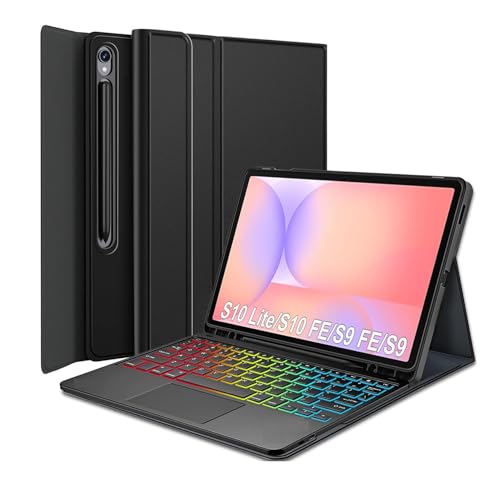 typecase غطاء لوحة مفاتيح تايبكيس لجهاز سامسونج جالاكسي تاب S10 لايت / S10 FE / S9 / S9 FE (11/10.9 بوصة فقط) بإضاءة خلفية بـ 7 ألوان ولوحة تتبع، فتحة للقلم، متعدد الزوايا، قابل للفصل، غطاء لوحة مفاتيح بلوتوث (ليس لـ S10) - Image 1